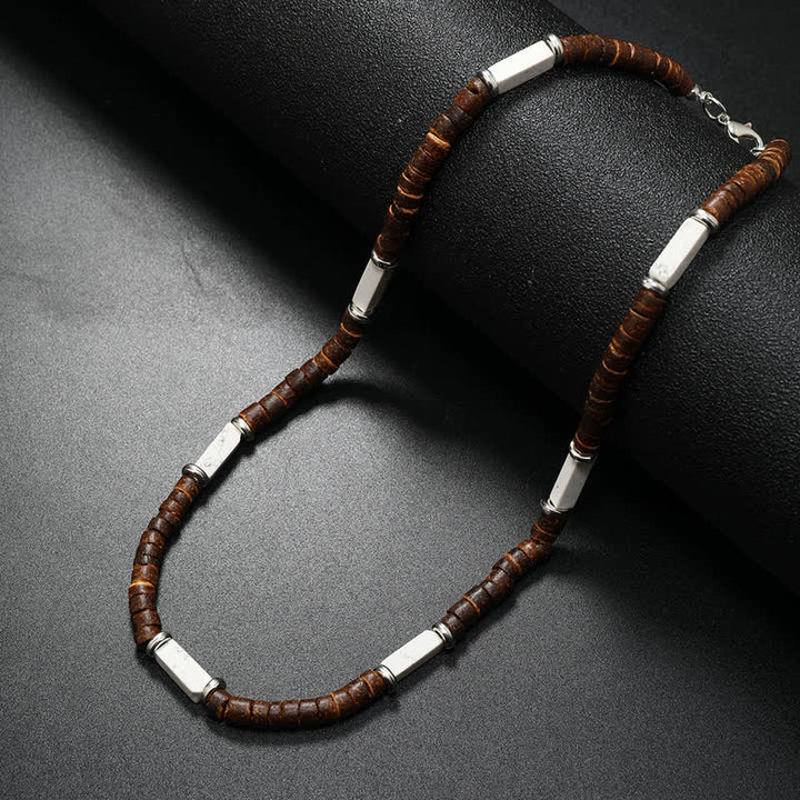 Olivenorma Brown Coconut Wood & Natural Stone Beads For Inner Peace Necklace - Howlite - image 17