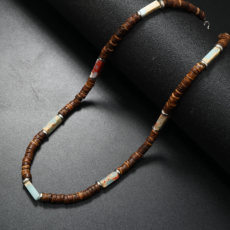 Olivenorma Brown Coconut Wood & Natural Stone Beads For Inner Peace Necklace - Agalmatolite - image 21