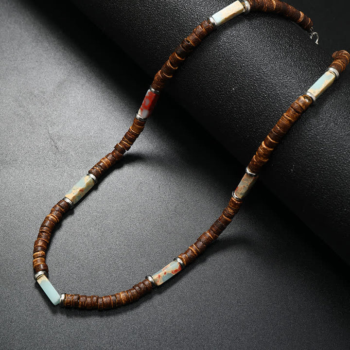 Olivenorma Brown Coconut Wood & Natural Stone Beads For Inner Peace Necklace - Agalmatolite - image 21