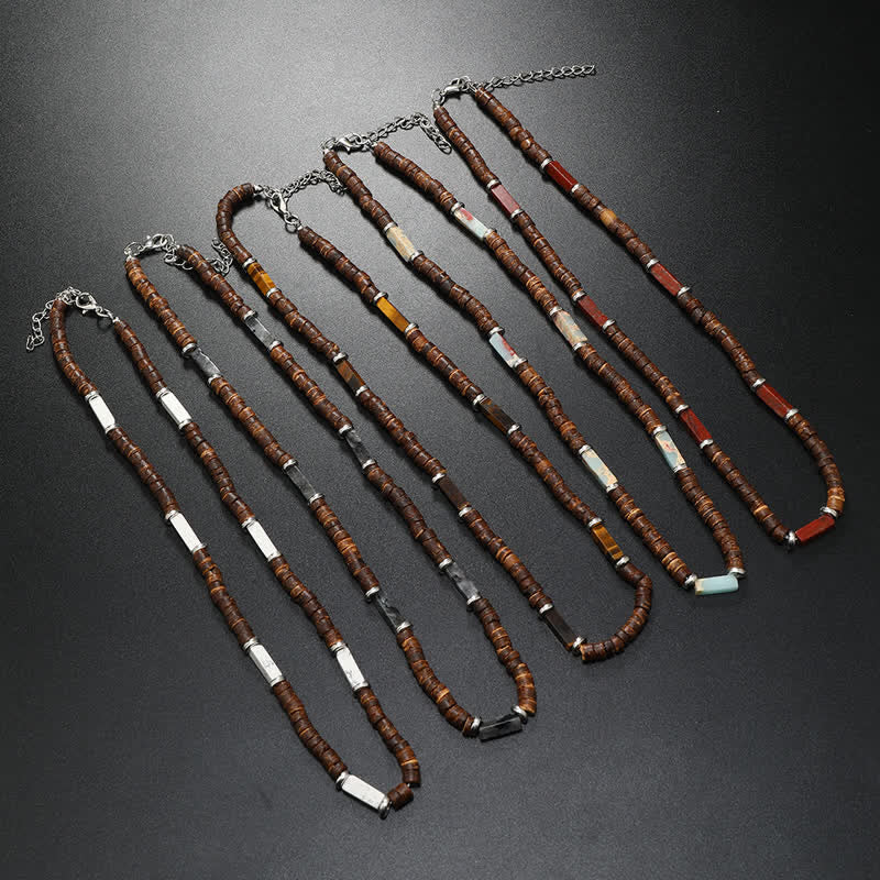 Olivenorma Brown Coconut Wood & Natural Stone Beads For Inner Peace Necklace - image 33