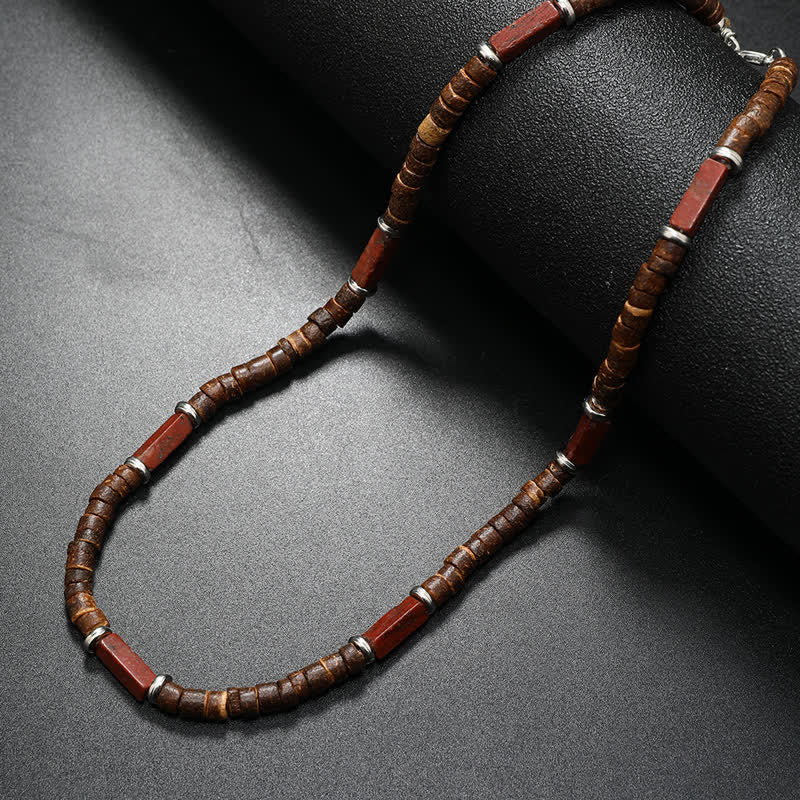 Olivenorma Brown Coconut Wood & Natural Stone Beads For Inner Peace Necklace - Mahogany Obsidian - image 13