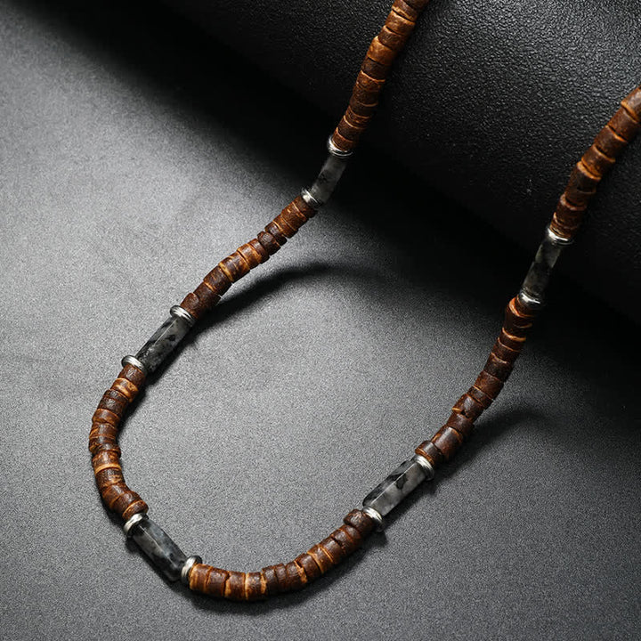 Olivenorma Brown Coconut Wood & Natural Stone Beads For Inner Peace Necklace - Labradorite - image 29