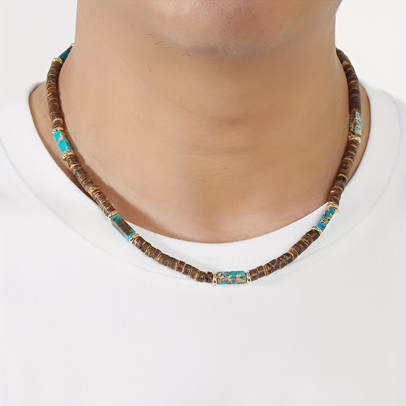 Olivenorma Brown Coconut Wood & Natural Stone Beads For Inner Peace Necklace - image 2