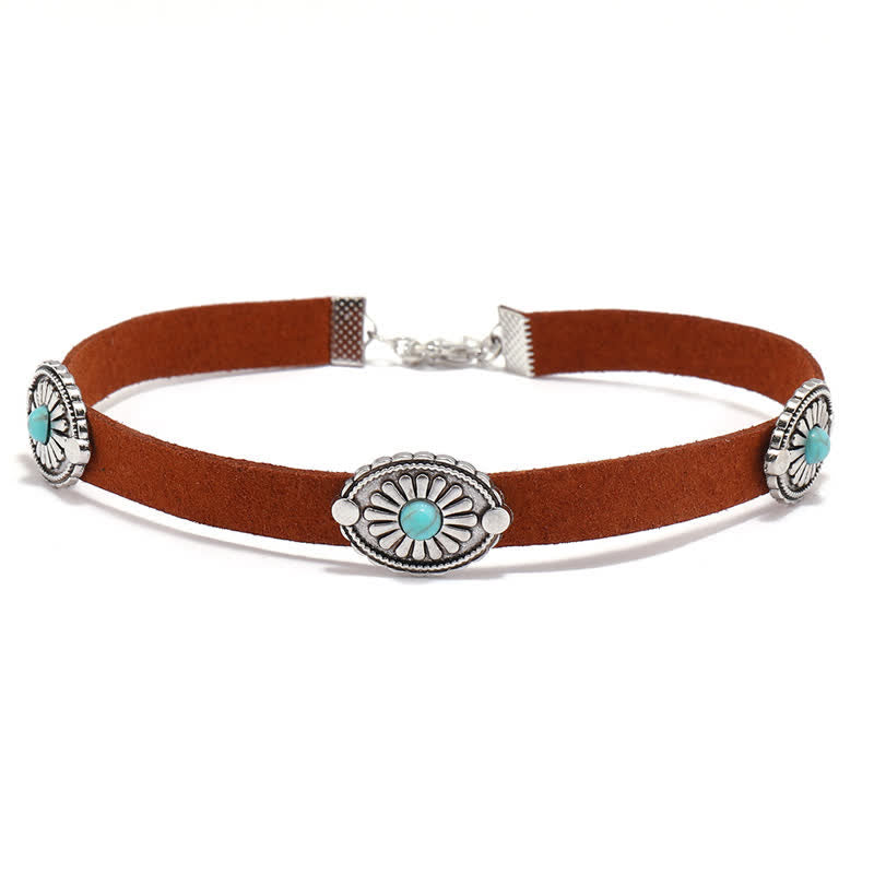 Olivenorma Turquoise Inlay Punk Style PU Leather Bracelet Necklace - Brown Necklace - image 0