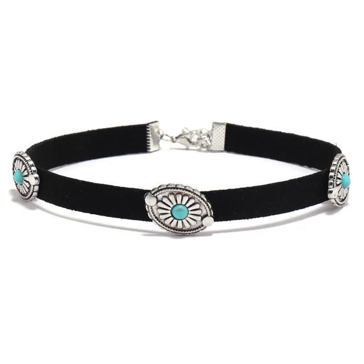 Olivenorma Turquoise Inlay Punk Style PU Leather Bracelet Necklace - Black Necklace - image 4