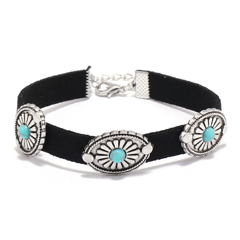 Olivenorma Turquoise Inlay Punk Style PU Leather Bracelet Necklace - Black Bracelet - image 5