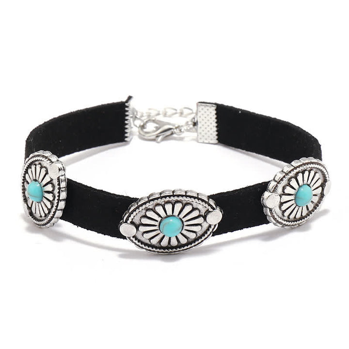 Olivenorma Turquoise Inlay Punk Style PU Leather Bracelet Necklace - Black Bracelet - image 5