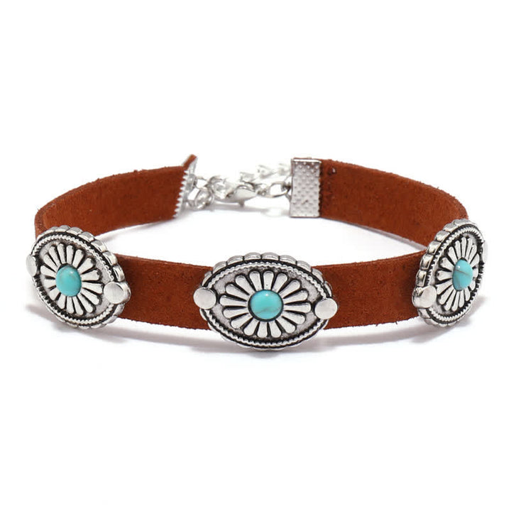 Olivenorma Turquoise Inlay Punk Style PU Leather Bracelet Necklace - Brown Bracelet - image 2