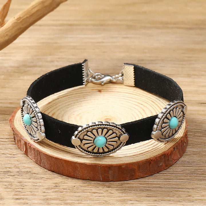 Olivenorma Turquoise Inlay Punk Style PU Leather Bracelet Necklace - image 6
