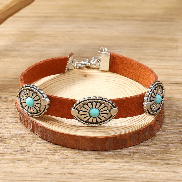 Olivenorma Turquoise Inlay Punk Style PU Leather Bracelet Necklace - image 3
