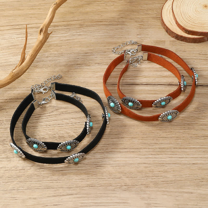 Olivenorma Turquoise Inlay Punk Style PU Leather Bracelet Necklace - image 7