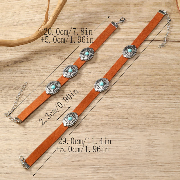 Olivenorma Turquoise Inlay Punk Style PU Leather Bracelet Necklace - image 8