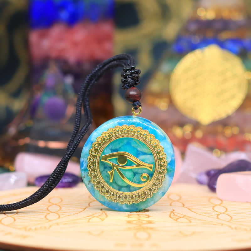 Olivenorma Natural Aquamarine Eye Of Horus Orgone Necklace - Aquamarine - image 0
