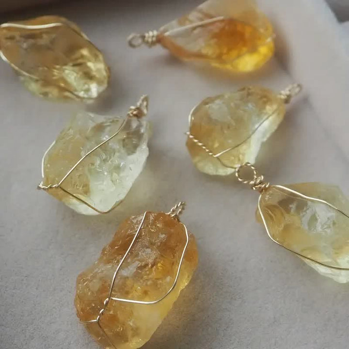 Olivenorma Natural Citrine Wire Wrap Pendant Necklace - image 5