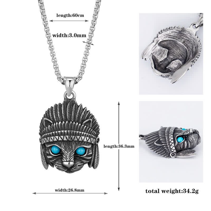 Olivenorma Chief Cat Stainless Steel Blue Turquoise Eye Rock Punk Necklace - image 9