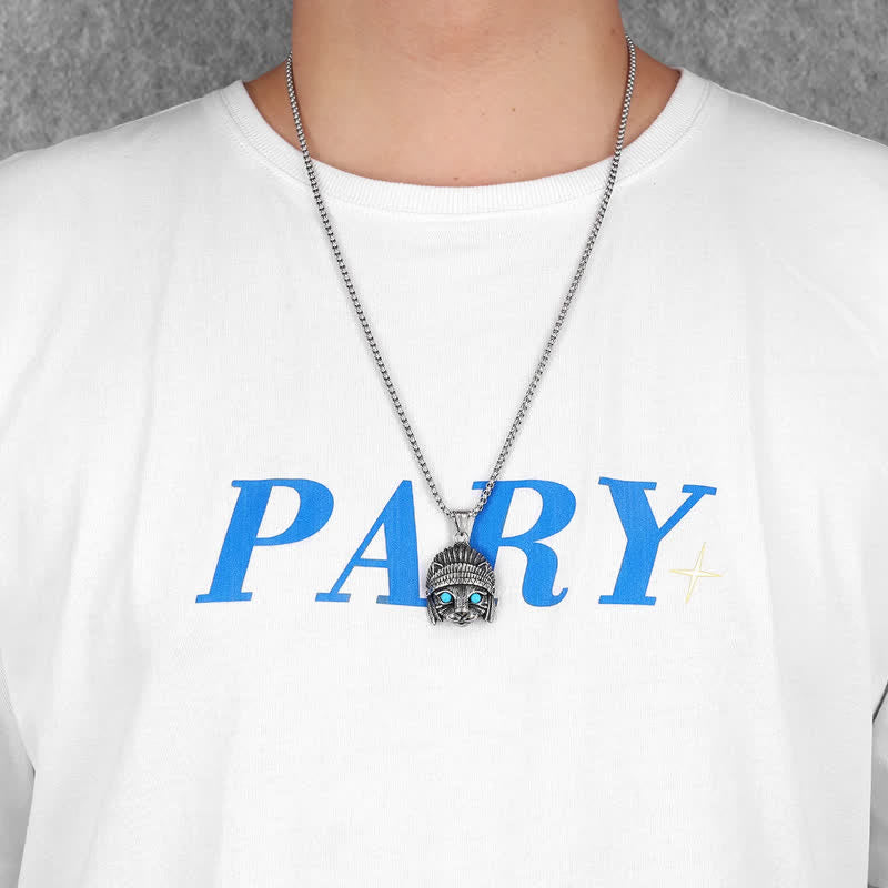 Olivenorma Chief Cat Stainless Steel Blue Turquoise Eye Rock Punk Necklace - image 1