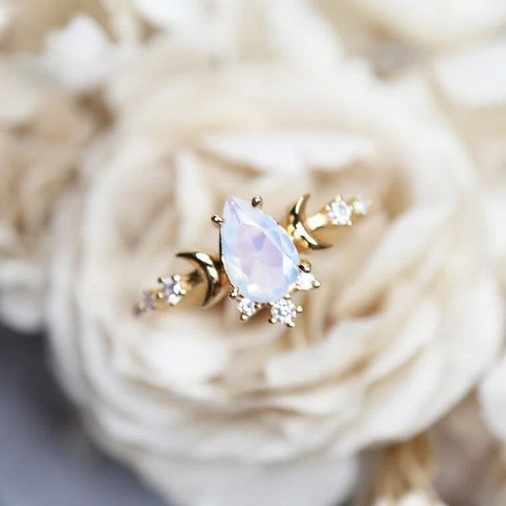 Olivenorma "Moonlight Goddess" Vintage Moonstone Adjustable Ring - Moonstone & White Zircon - image 0