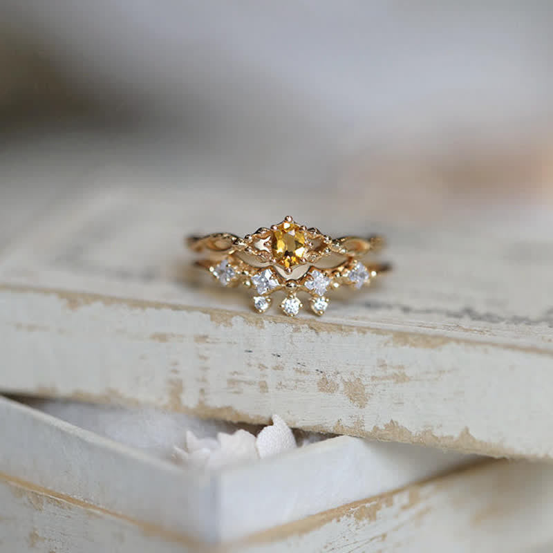 Olivenorma "Elf" Citrine Opal White Zircon 2-Piece Ring - Citrinel & White Zircon - US 8 - image 0