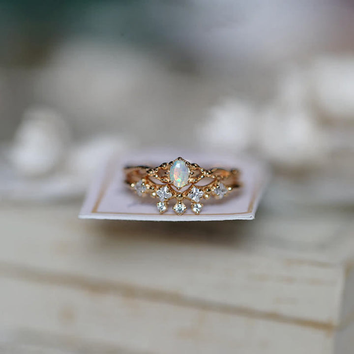 Olivenorma "Elf" Citrine Opal White Zircon 2-Piece Ring - Opal & White Zircon - US 8 - image 5