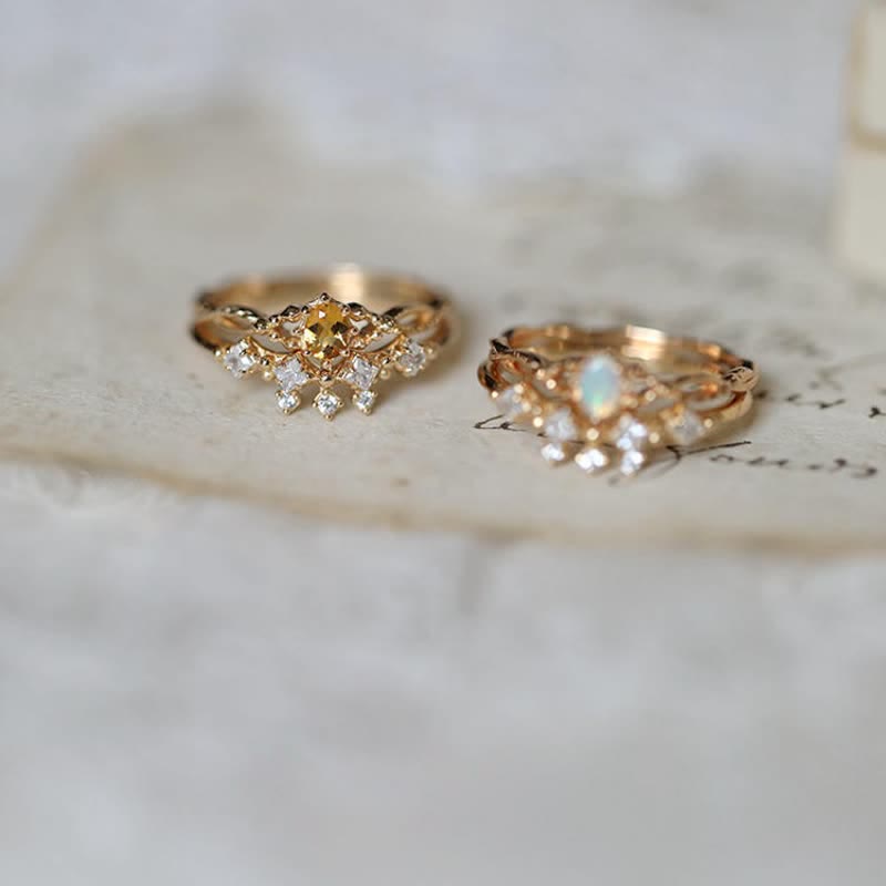 Olivenorma "Elf" Citrine Opal White Zircon 2-Piece Ring - image 8