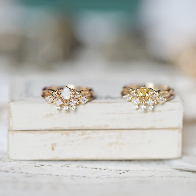 Olivenorma "Elf" Citrine Opal White Zircon 2-Piece Ring - image 10
