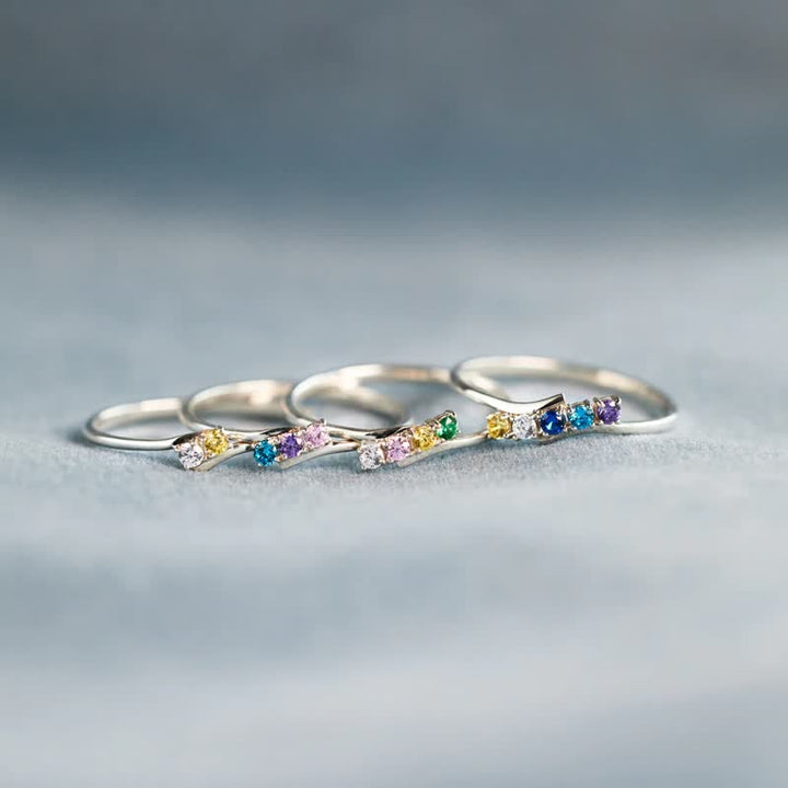 Olivenorma S925 Sterling Silver Birthstone Diamond Gift Card Ring - image 5