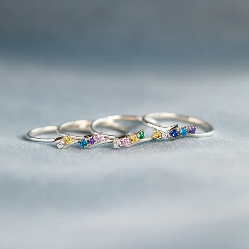 Olivenorma S925 Sterling Silver Birthstone Diamond Ring - Silver - 10 - 5 Birthstones - image 0