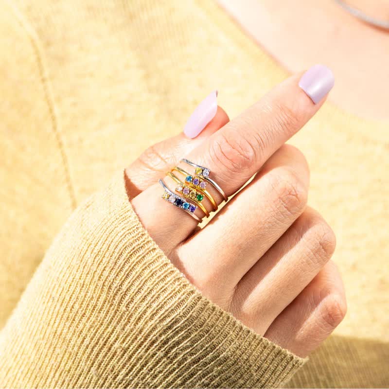 Olivenorma S925 Sterling Silver Birthstone Diamond Gift Card Ring - image 7