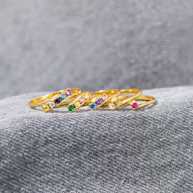 Olivenorma S925 Sterling Silver Birthstone Diamond Gift Card Ring - Golden - 5 Birthstones - With Birthstone Card - image 12