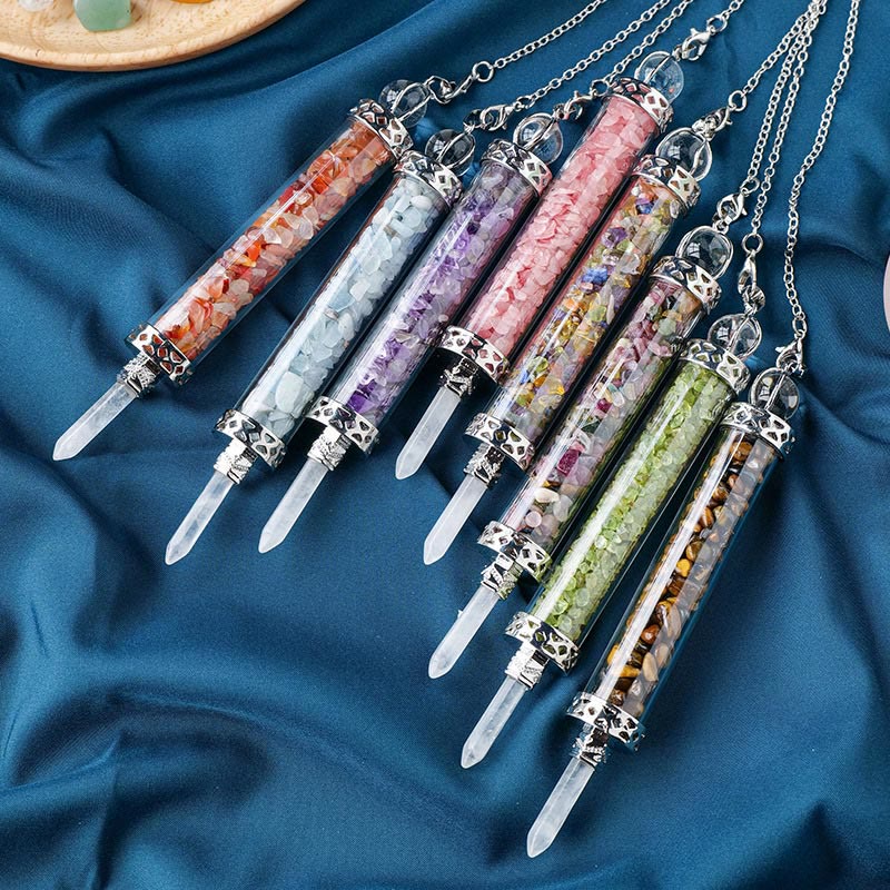 Olivenorma Natural Crystal Stone 7 Chakra Wishing Bottle Pendulum - image 26