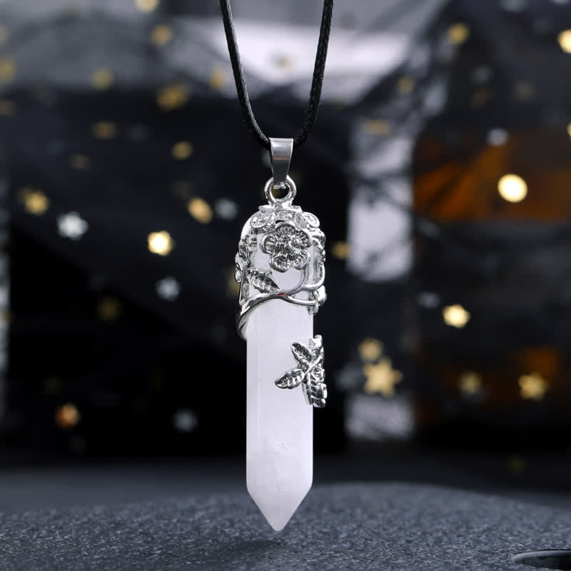Olivenorma Crystal Stone Hexagonal Column Flower Pendant Gemstone Necklace - Clear Crystal - image 9