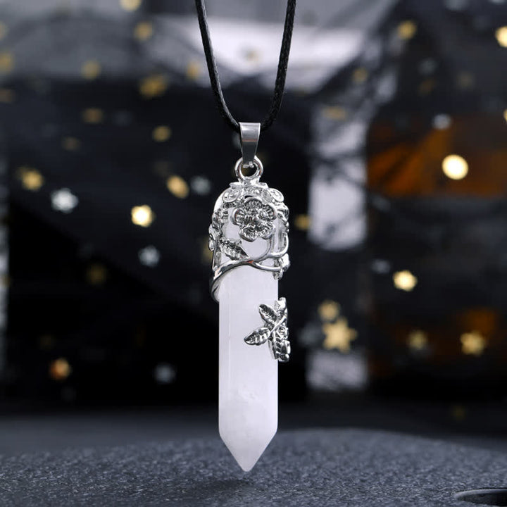 Olivenorma Crystal Stone Hexagonal Column Flower Pendant Gemstone Necklace - Clear Crystal - image 9