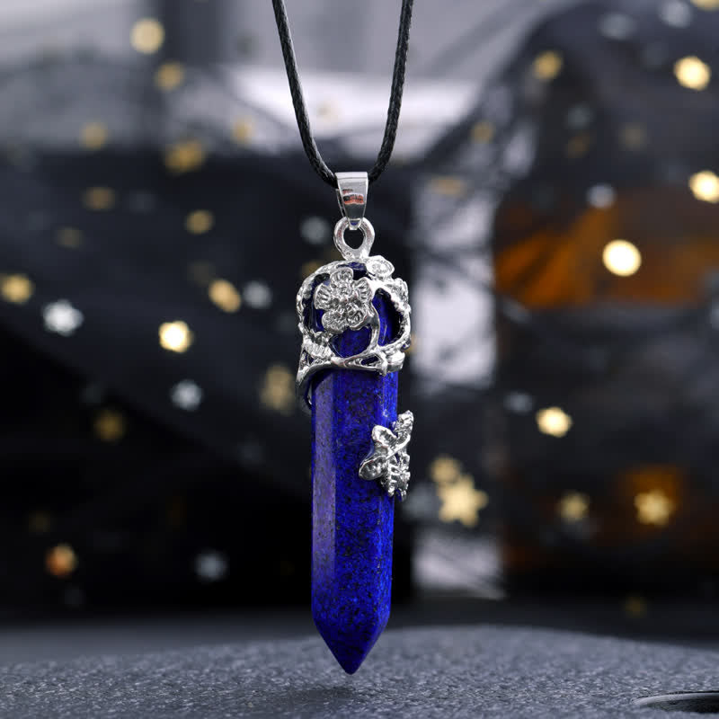 Olivenorma Crystal Stone Hexagonal Column Flower Pendant Gemstone Necklace - Lapis Lazuli - image 21