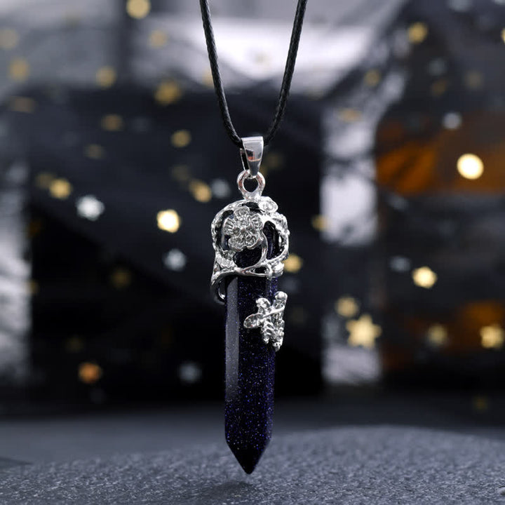 Olivenorma Crystal Stone Hexagonal Column Flower Pendant Gemstone Necklace - Blue Sandstone - image 25