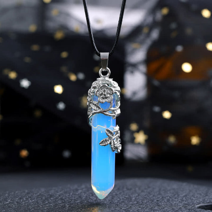 Olivenorma Crystal Stone Hexagonal Column Flower Pendant Gemstone Necklace - Blue Opalite - image 11