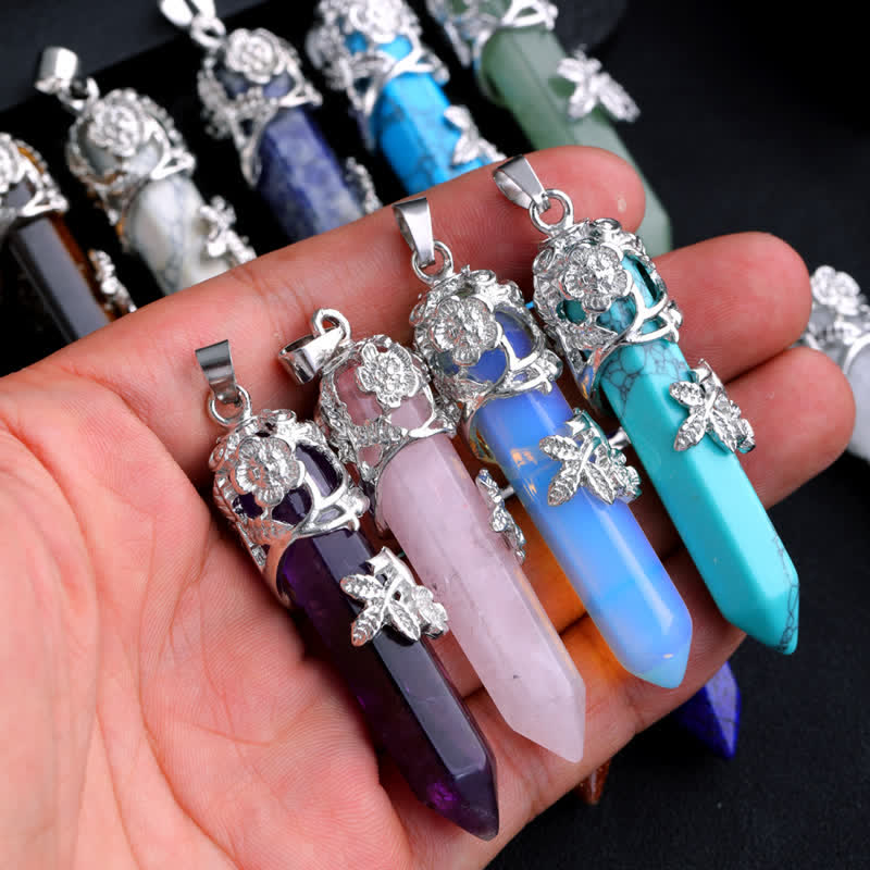 Olivenorma Crystal Stone Hexagonal Column Flower Pendant Gemstone Necklace - image 31