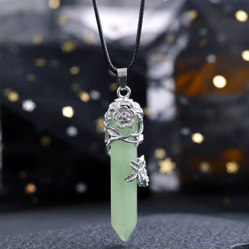 Olivenorma Crystal Stone Hexagonal Column Flower Pendant Gemstone Necklace - Green Aventurine - image 7