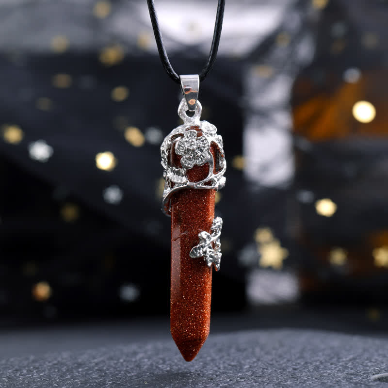 Olivenorma Crystal Stone Hexagonal Column Flower Pendant Gemstone Necklace - Sandstone - image 29