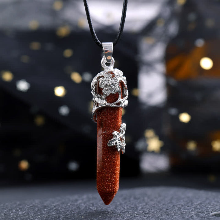 Olivenorma Crystal Stone Hexagonal Column Flower Pendant Gemstone Necklace - Sandstone - image 29