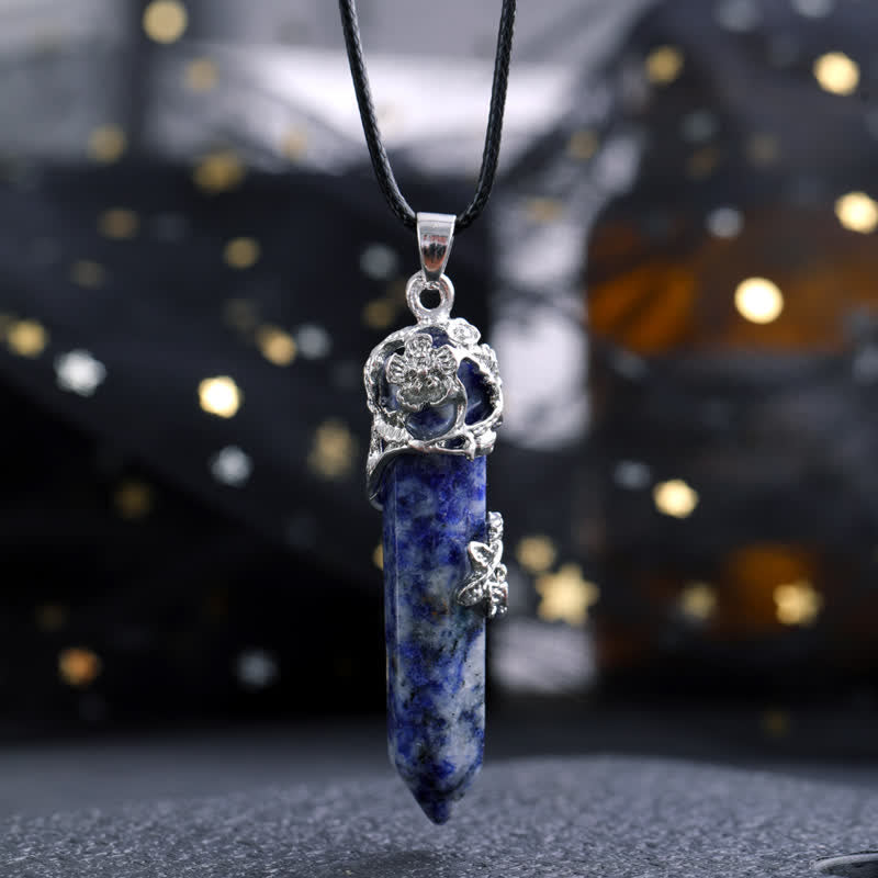 Olivenorma Crystal Stone Hexagonal Column Flower Pendant Gemstone Necklace - Blue Sodalite - image 27