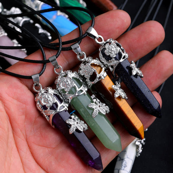 Olivenorma Crystal Stone Hexagonal Column Flower Pendant Gemstone Necklace - image 0