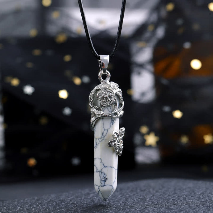 Olivenorma Crystal Stone Hexagonal Column Flower Pendant Gemstone Necklace - White Turquoise - image 23