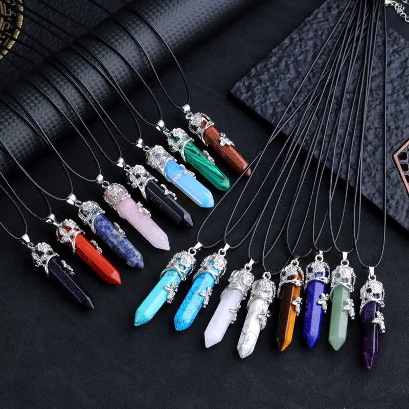 Olivenorma Crystal Stone Hexagonal Column Flower Pendant Gemstone Necklace - image 32