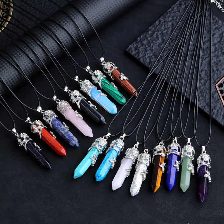 Olivenorma Crystal Stone Hexagonal Column Flower Pendant Gemstone Necklace - image 32