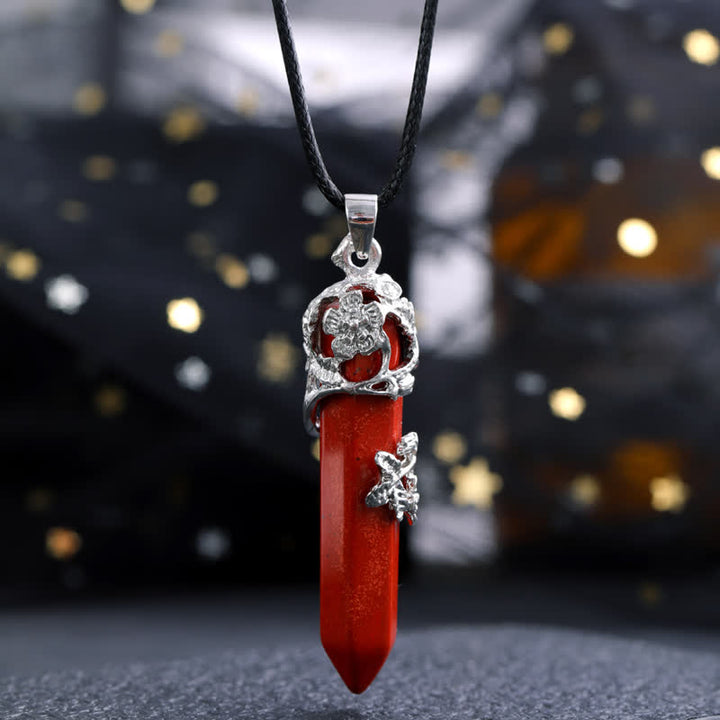 Olivenorma Crystal Stone Hexagonal Column Flower Pendant Gemstone Necklace - Red Jasper - image 5