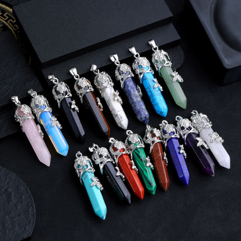 Olivenorma Crystal Stone Hexagonal Column Flower Pendant Gemstone Necklace - image 33