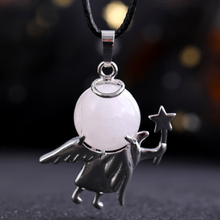 Olivenorma Natural Stone Magic Angel Pendant Necklace - Rose Quartz - image 7