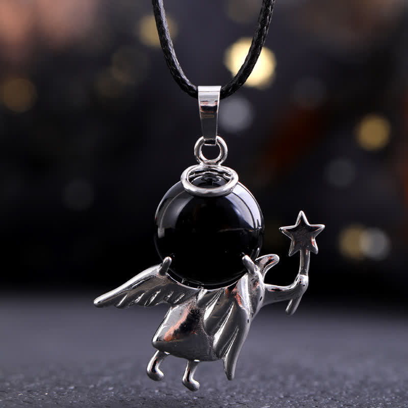 Olivenorma Natural Stone Magic Angel Pendant Necklace - Obsidian - image 10