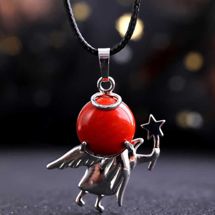 Olivenorma Natural Stone Magic Angel Pendant Necklace - Red Jasper - image 22