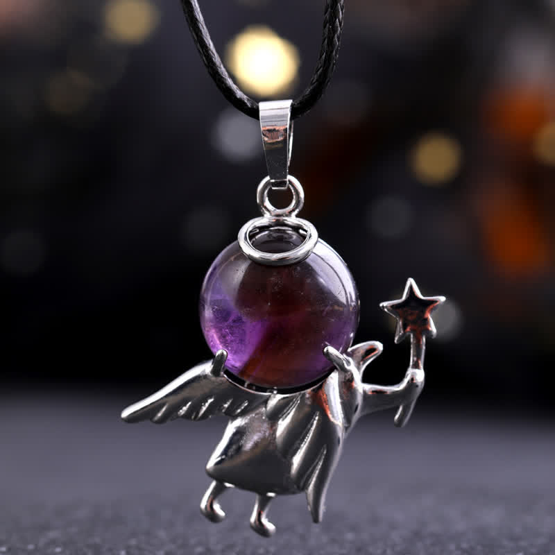 Olivenorma Natural Stone Magic Angel Pendant Necklace - Amethyst - image 25